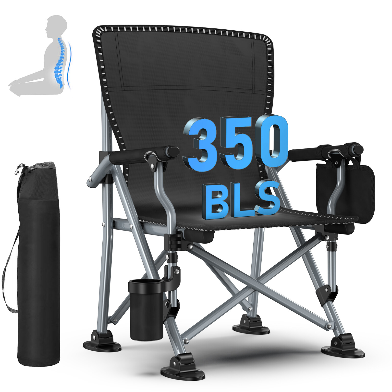 2 Pack Portable Camping Chair Heavy Duty Folding Chair w/ Cup Holder Oversized