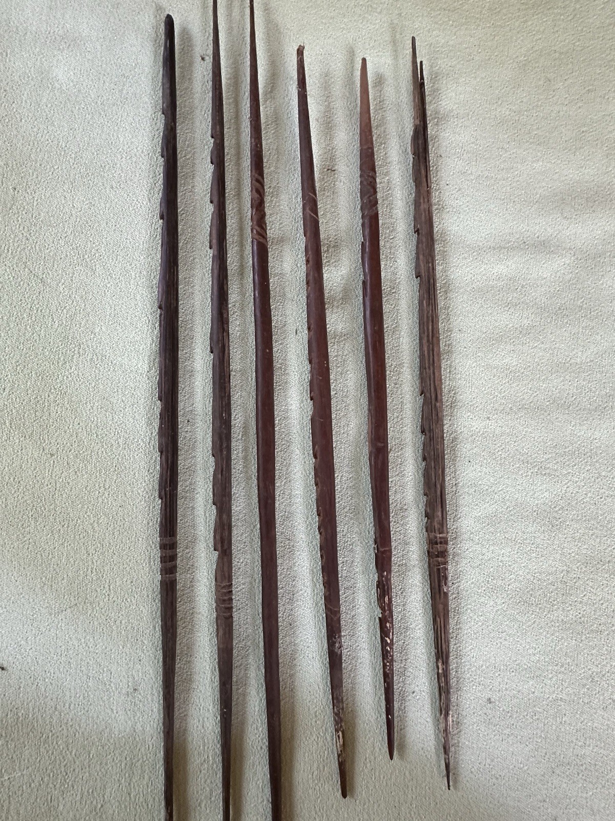 6 Antique Australian Aboriginal Carved Spear Tips