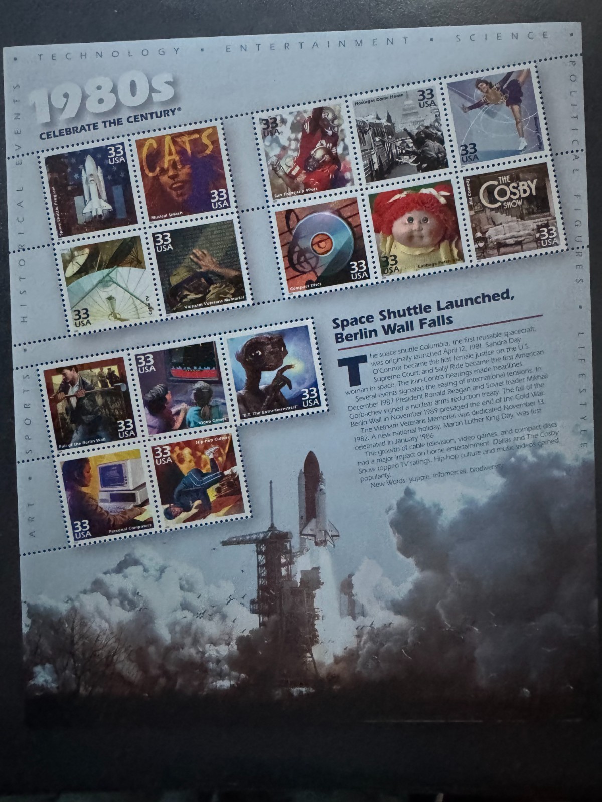 Scott #3190 Celebrate the Century—1980s Pane of 15 33¢ Stamps (1999)