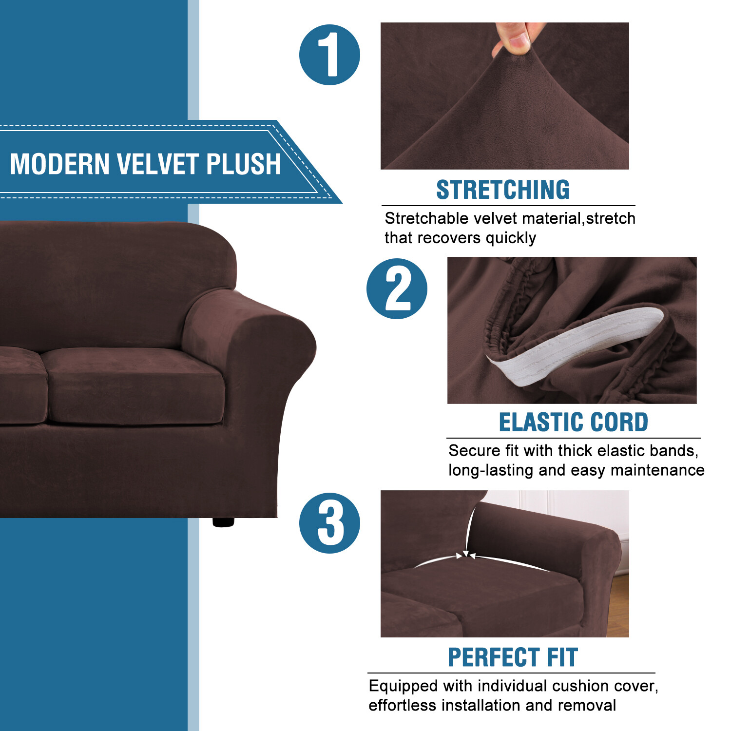 Velvet Sofa Covers for 1/2/3 Seat Cushion Couch Slipcovers with Individual Cover