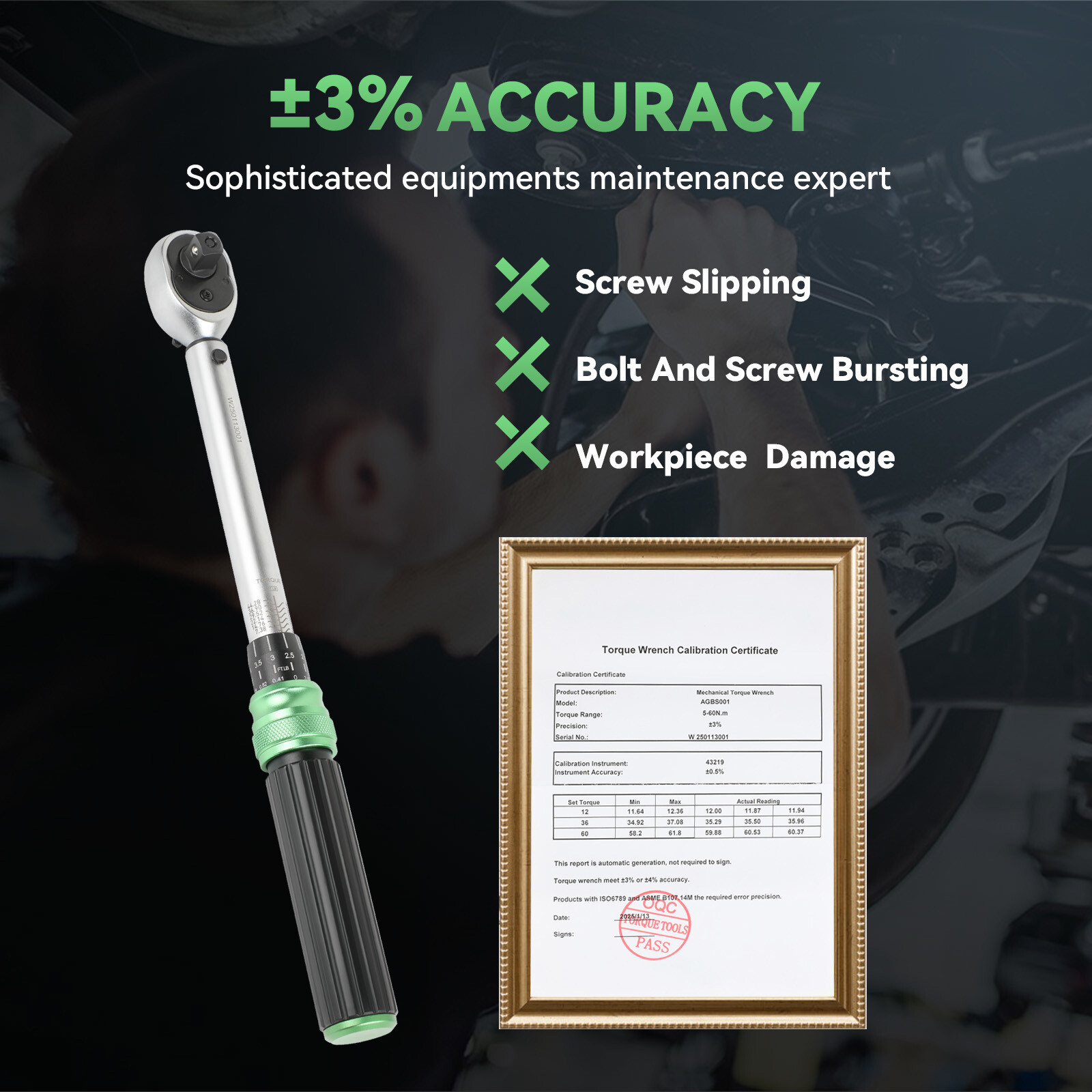 Torque Wrench Adjustable Torque Wrench 3/8" Drive 3.69-44.25 ft.lb/5-60n.m