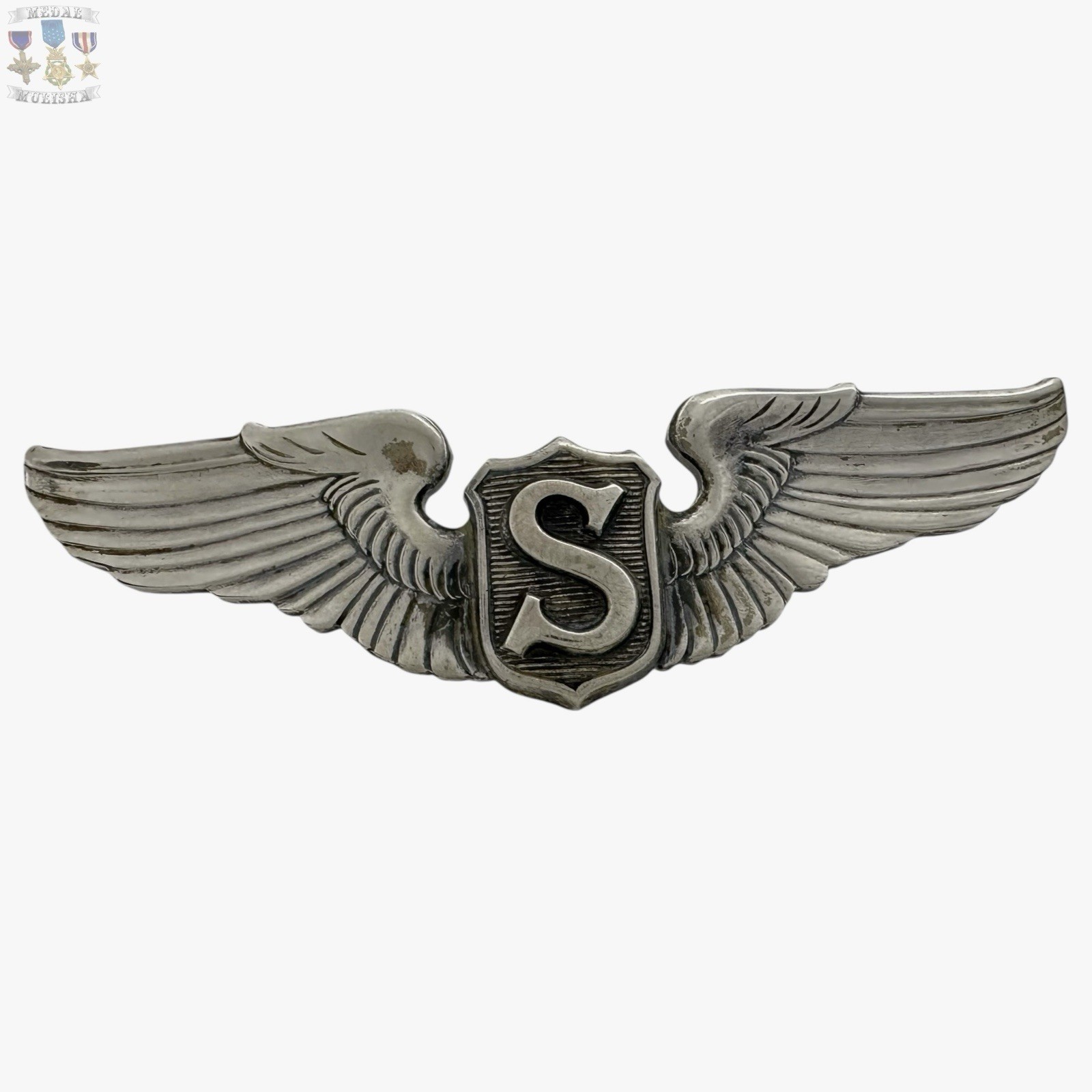 WWII SERVICE PILOT WINGS U.S. ARMY AIR CORPS 3” SIZE VAULTED STERLING WW2 #015