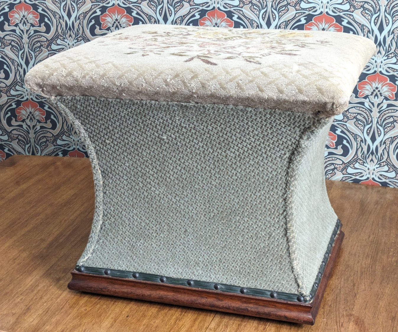 Victorian Upholstered Hourglass Ottoman Footstool Stool Antique 19th Century
