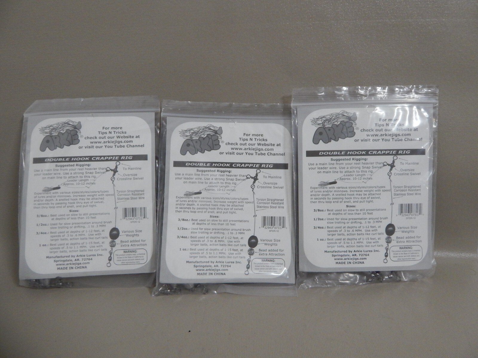 Lot of 3 ARKIE SPIDER RIGGING Double Hook Crappie Rig 1/2oz Troll Jigs Bait Lure