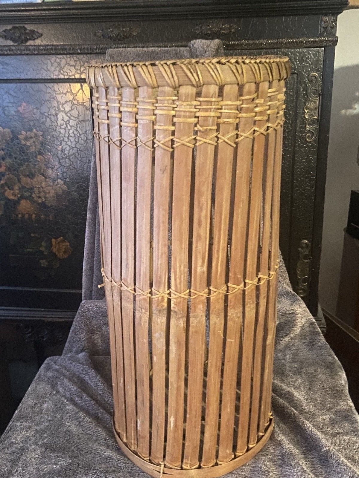 Vintage Rattan Bamboo Umbrella Stand Holder  20 Inches Tall 9 Inches Across