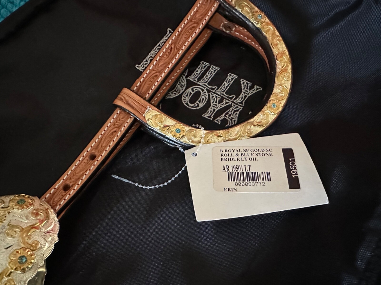 BILLY ROYAL Headstall GOLD & SILVER w Blue CRYSTALS ~ Close Up Pictures