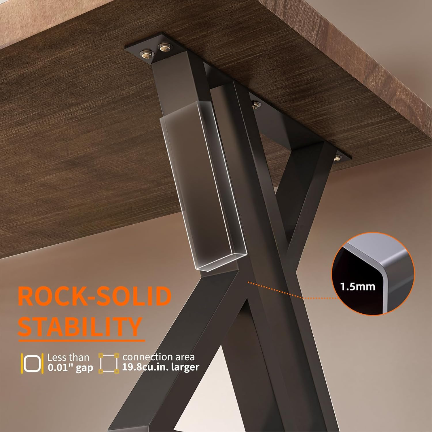 Solid Wood and Metal Modern Industrial 55 Inch Wide Home Office Desk, Writing Ta