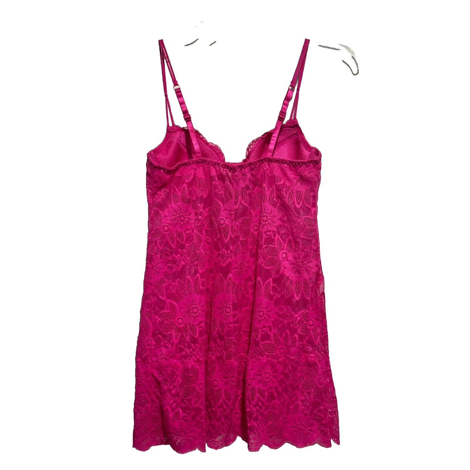 Victoria's Secret Hot Pink Floral Lace Underwire Chemise Slip Dress 34C Y2K