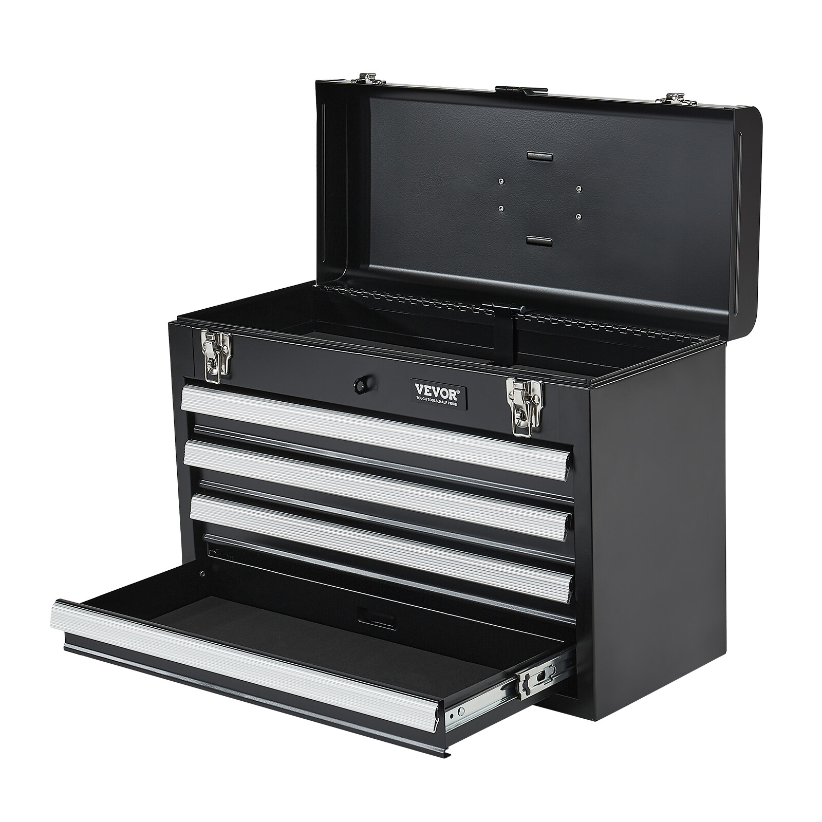 Tool Box 20.5-inch Portable Metal Tool Box with 4 Drawers Tool Organizer Black