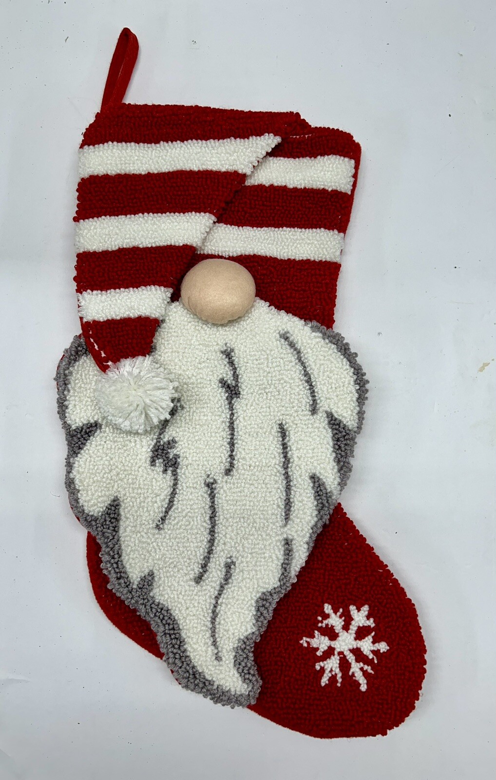 Jingles & Joy Red & White Stripes Gnome Santa Hat Christmas Stocking 21”