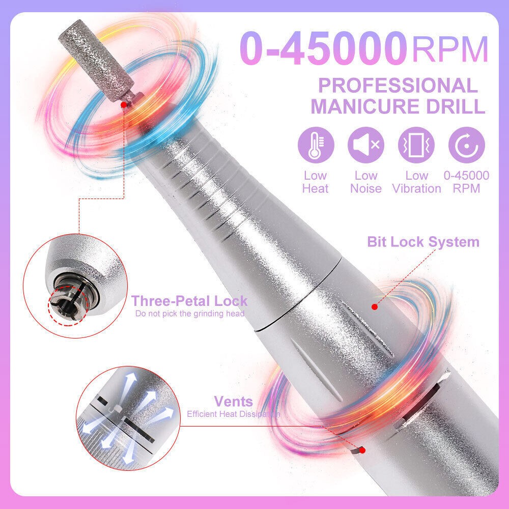 Rechargeable Electric Nail Drill Machine 45000RPM Portable Low Noise Sander File