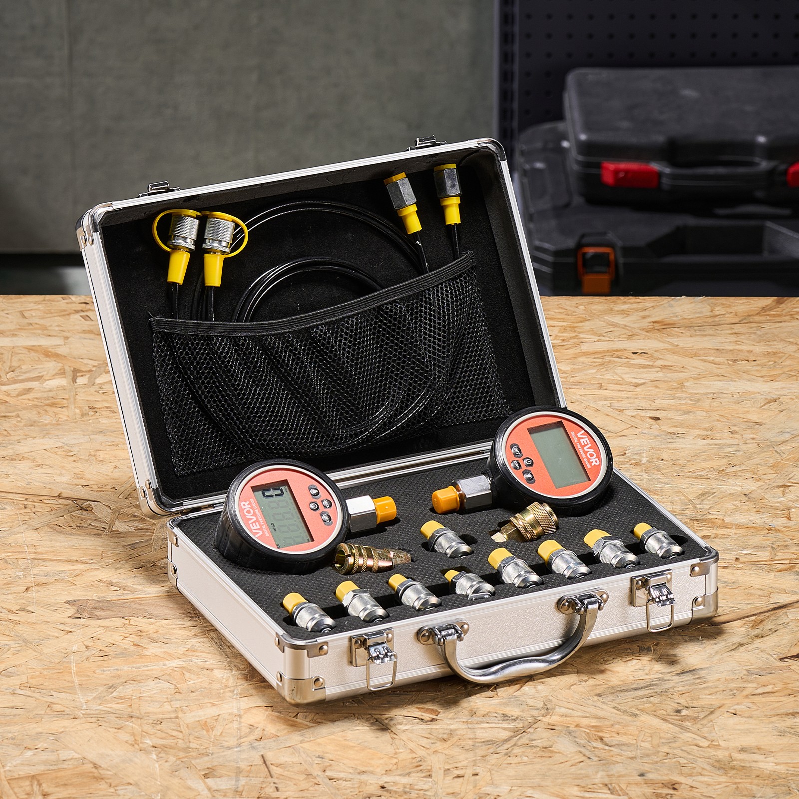 VEVOR Digital Hydraulic Pressure Test Coupling Kit 10000PSI 2 Gauges 9 Couplings