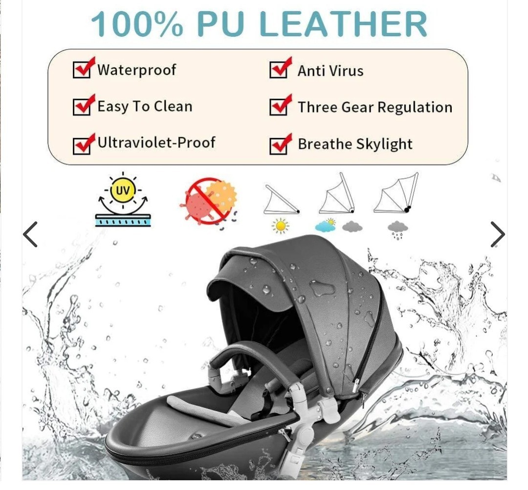 Hot Mom 2-in-1 Baby Stroller Grey with 360° rotation PU leather New