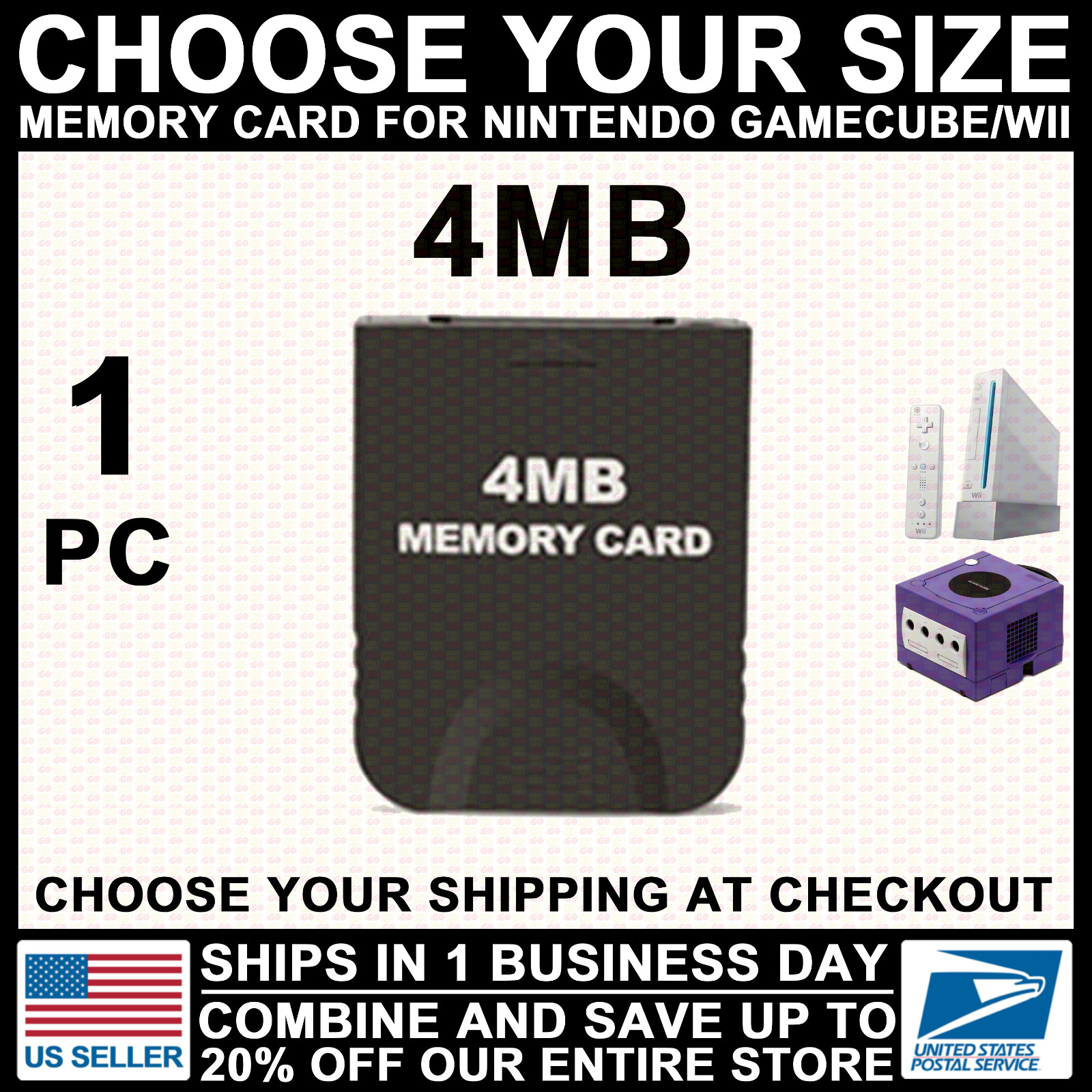 4/16/32/64/128/256/512/1024 MB Memory Card Blocks for Nintendo Wii GameCube NGC