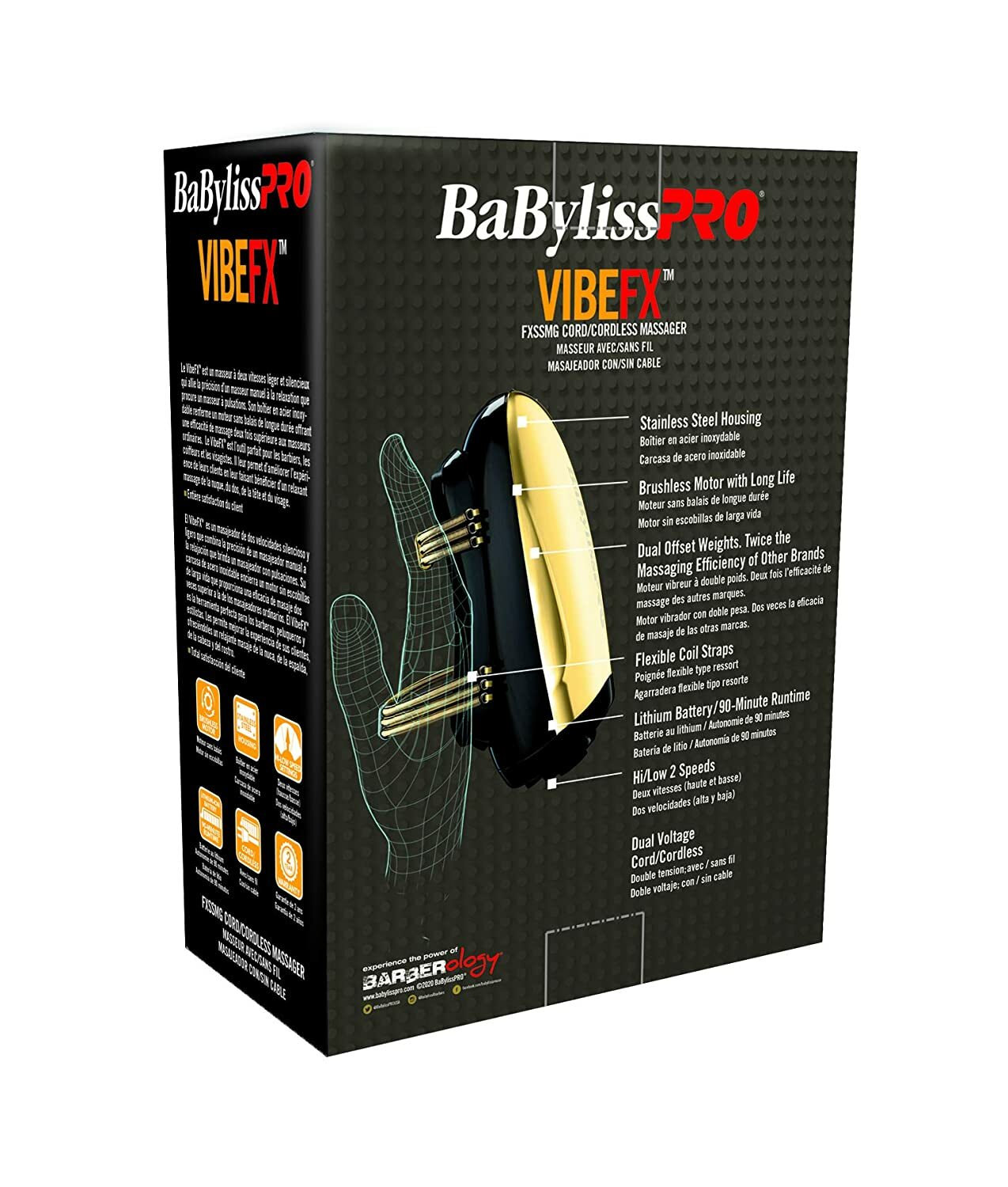 BaBylissPRO VIBEFX Gold Cord/Cordless Massager | FXSSMG