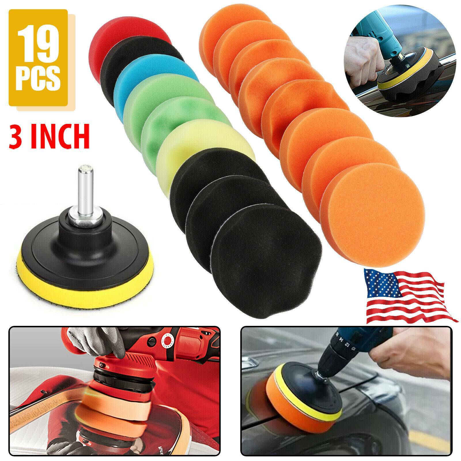 19pc 3" Car Buffing Pads Polishing Sponge Set Waxing Foam Polisher Kit for Drill