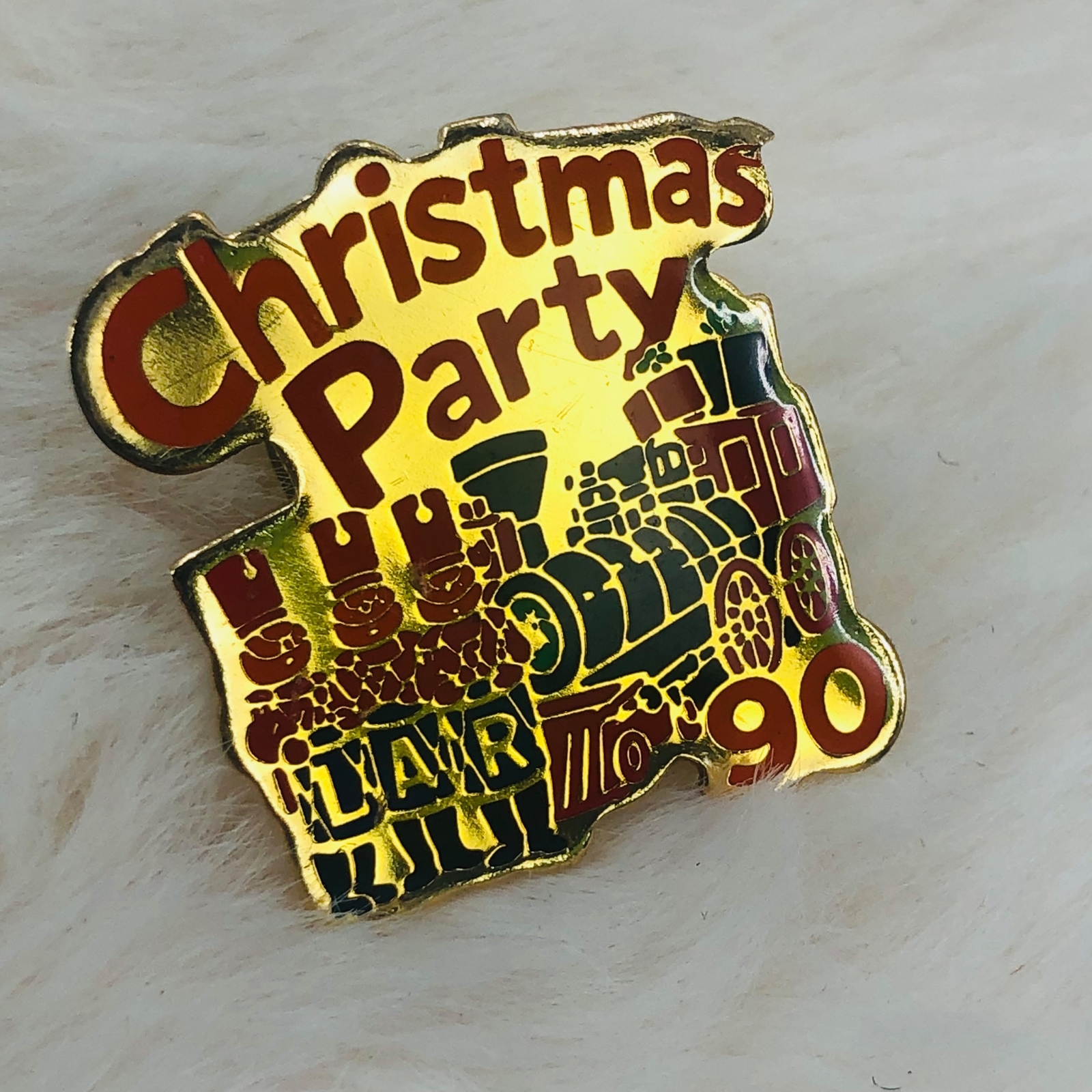 1990 LAR LA Oil and Gas Refinery Christmas Party Employee Lapel Pin w/ Train