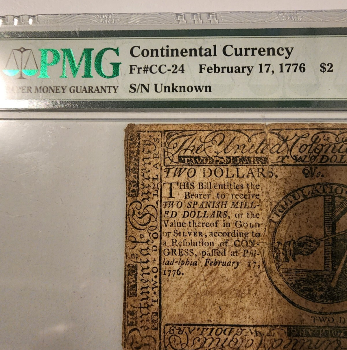 February 17, 1776 continental currency $2 PMG VF25 Fr#CC-24 Philadelphia