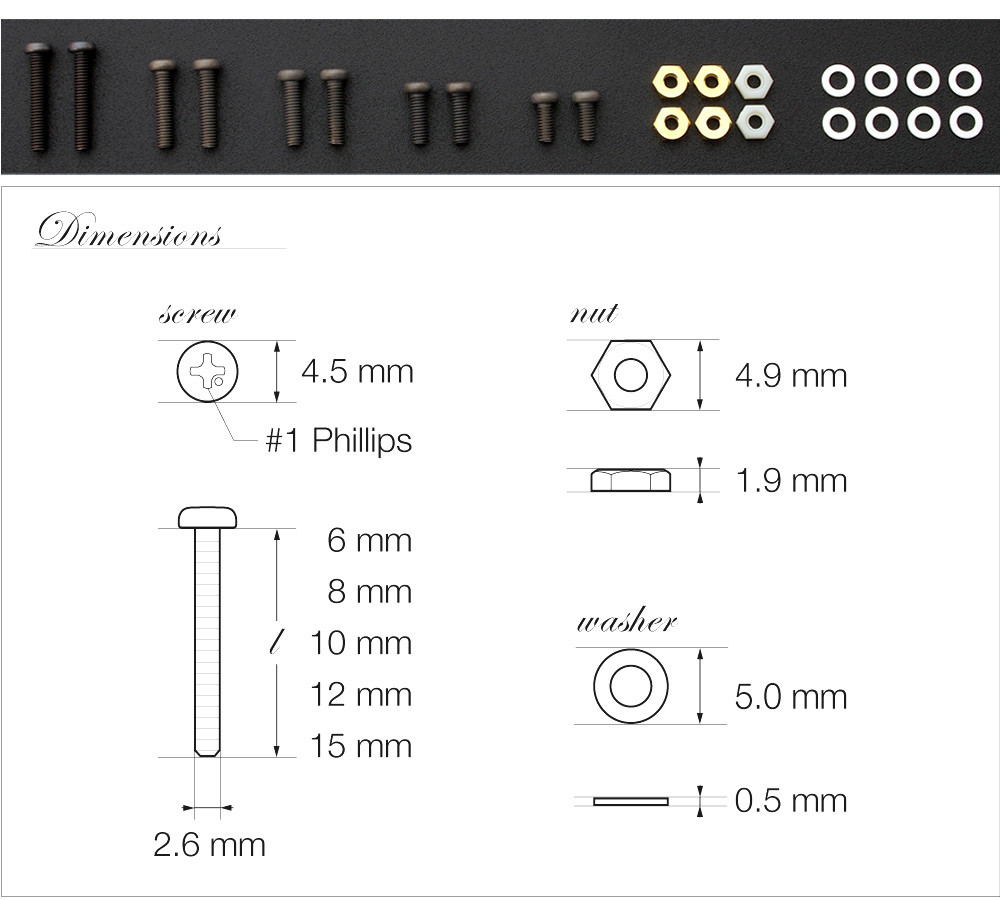 TITANIUM Premium Cartridge Headshell Mounting Screws M2.6 Hardware Set turntable