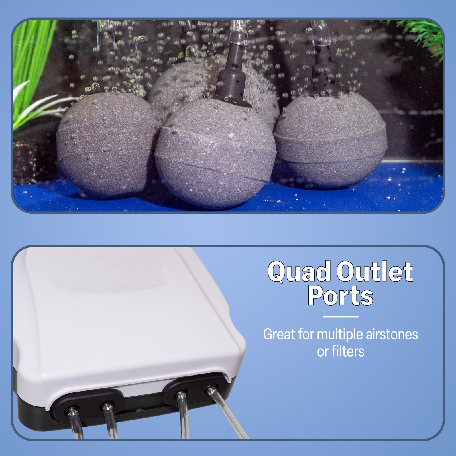 Adjustable Quiet Airator Pump for 90-400 Gallon Aquariums Output 4x95 GPH 2pcs.