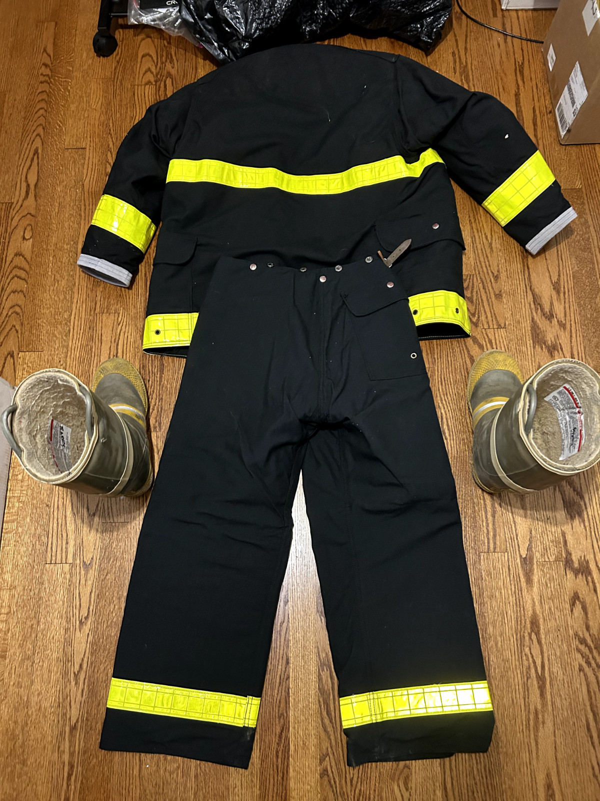 Vintage Body Guard Coat/ Pants/ Boots - Fireman Firefighter Jacket/ Pants/ Boots