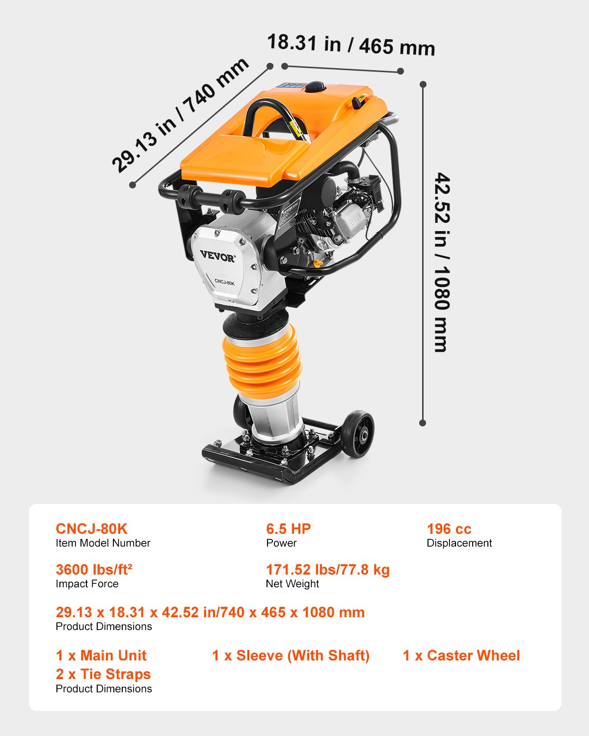 VEVOR 6.5 HP 196 cc Four-Spring Jumping Jack Vibratory Rammer Tamper Compactor