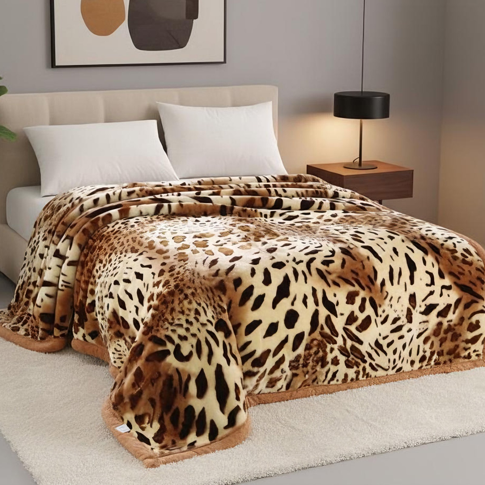 6lb/7lb Korean Mink Blanket Reversible Floral Printed Plush Bed Raschel Blanket