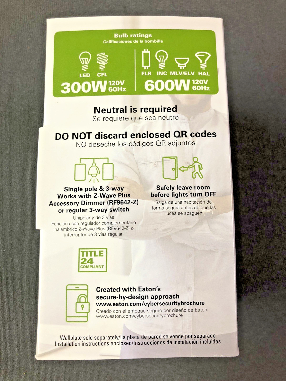 Eaton RF9643-NDW Z-Wave Plus Universal Smart Dimmer 3-Way Multi-Location White