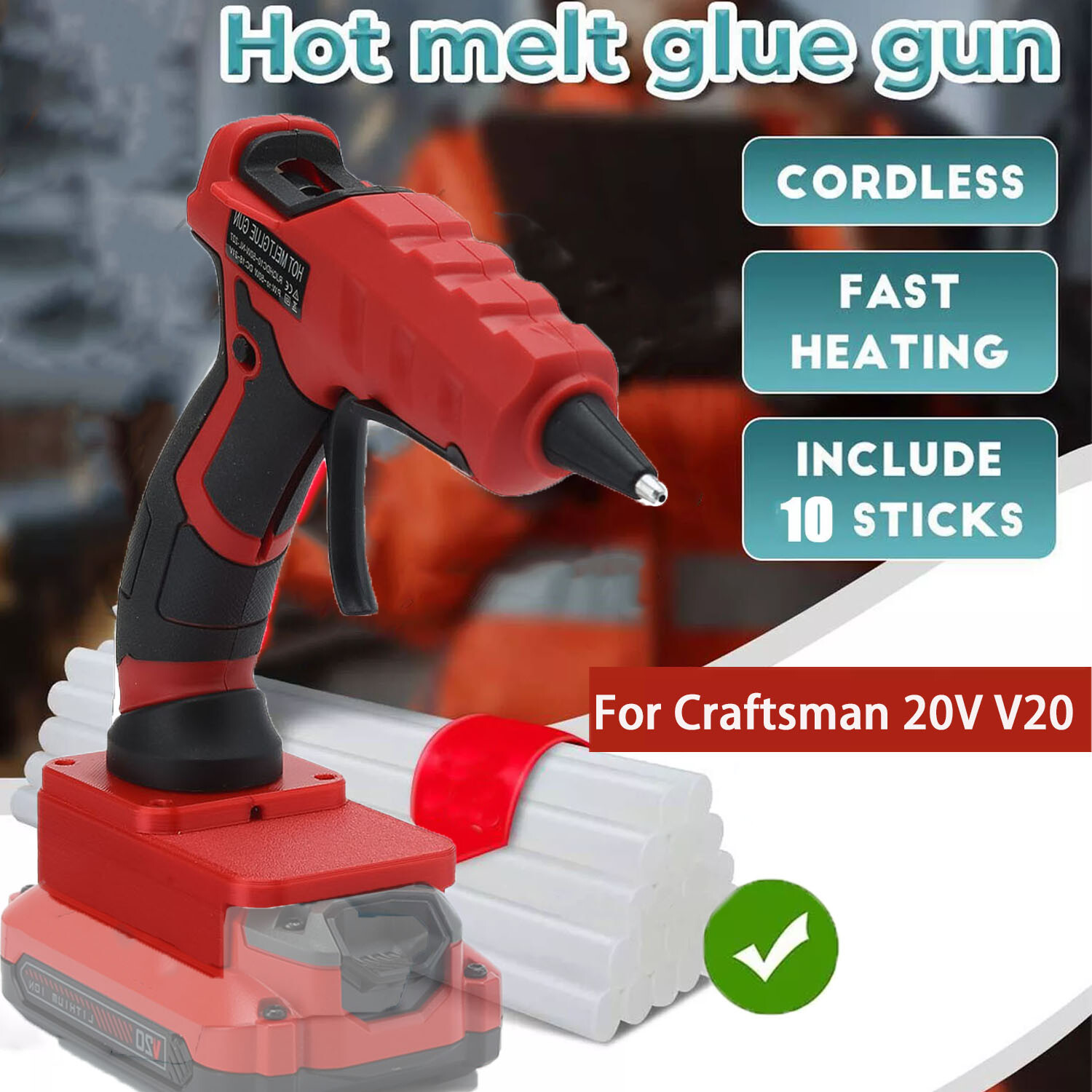 Hot Melt Glue Gun For Craftsman 20V V20 Li-ion Battery Handheld Repair DIY Tools