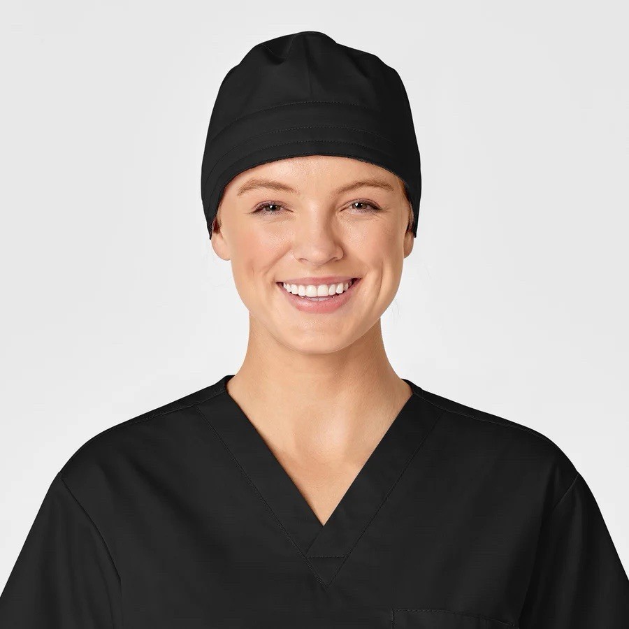 Wonder Work Tie Back Scrub Cap Men Or Women Flexible Fit Motion Stretch-Black