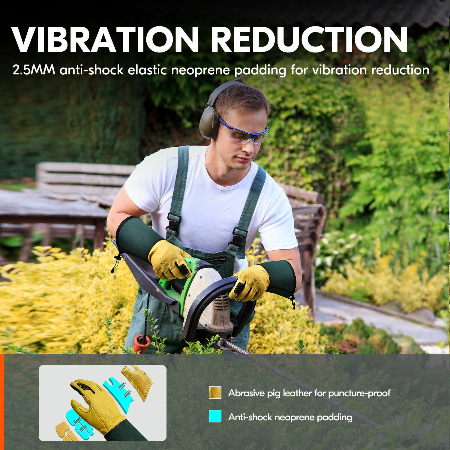 Vgo 1Pair Extra-Long Cuff Gardening Gloves, Puncture-proof Work Gloves(CA7472)