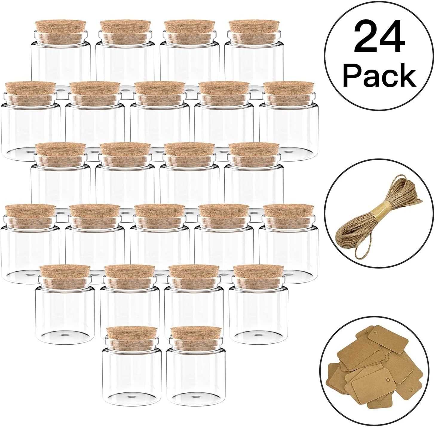 24 Pack 1.7 Oz Glass Bottles with Cork Stoppers,50 ML Mini Small Glass Bottles