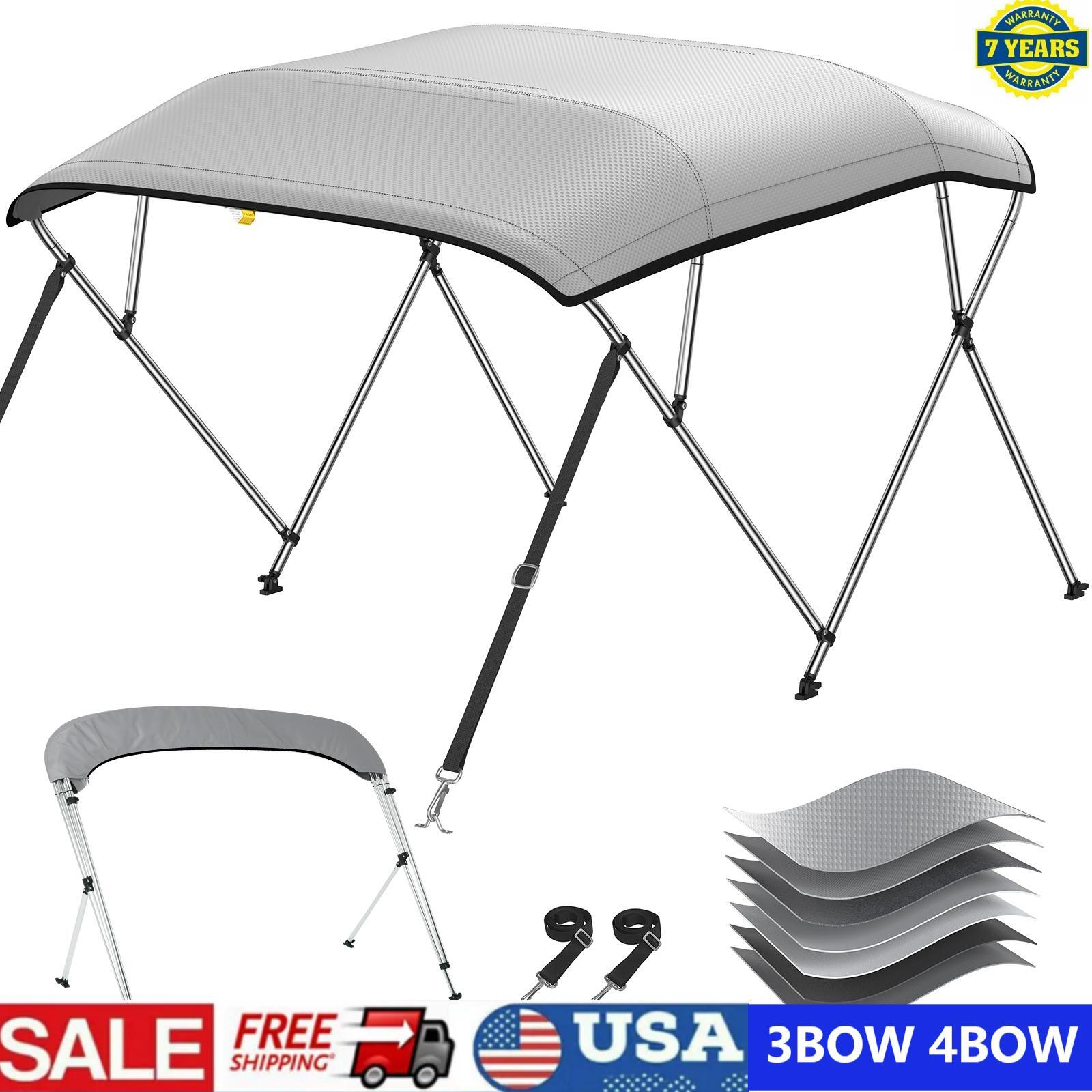 7 Layer 1200D Pontoon Boat 3 4 Bow Bimini Top Cover Canopy 6 / 8 ft with Poles