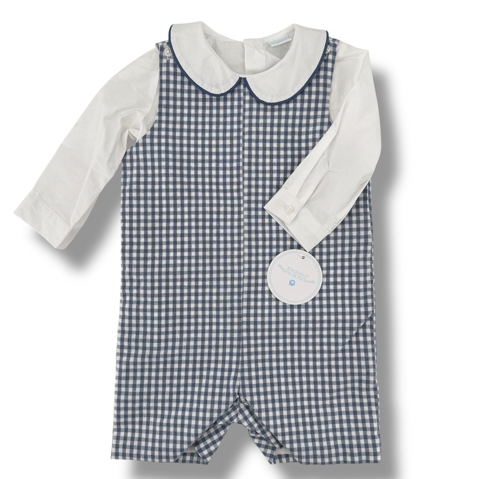 Edgehill Collection Peter Pan Collar Gingham Plaid Jon Jon Boys Sz 12 Mos Blue
