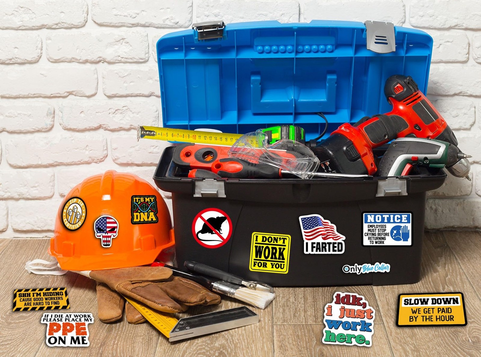 173 PCS Funny Hard Hat Stickers Waterproof Blue Collar Decals Pack Laptop Helmet