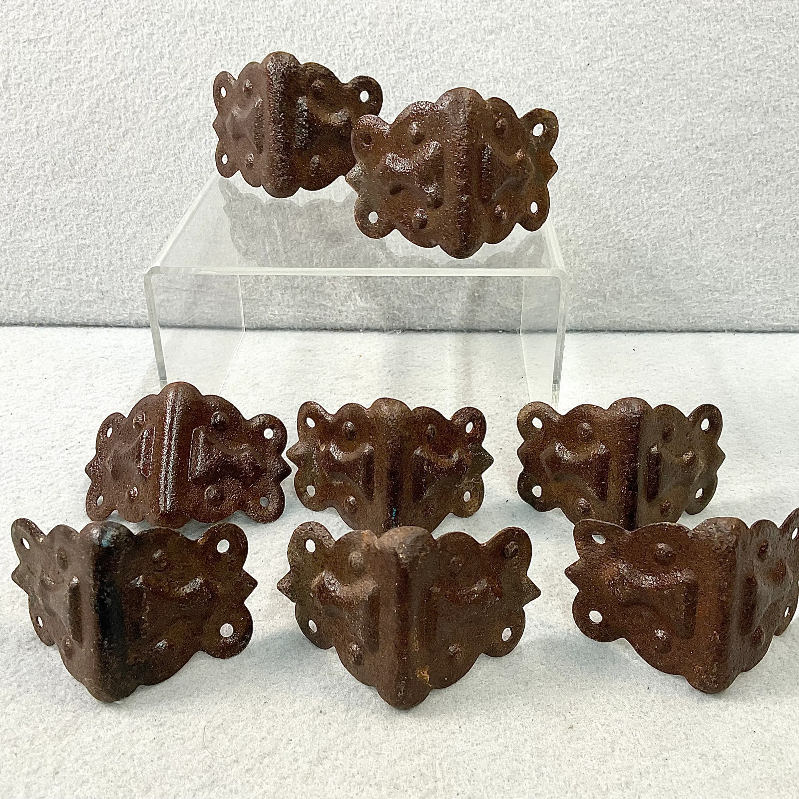 Vintage Cast Iron Corner Braces Protectors Hardware Furniture Trunk Lot of 8