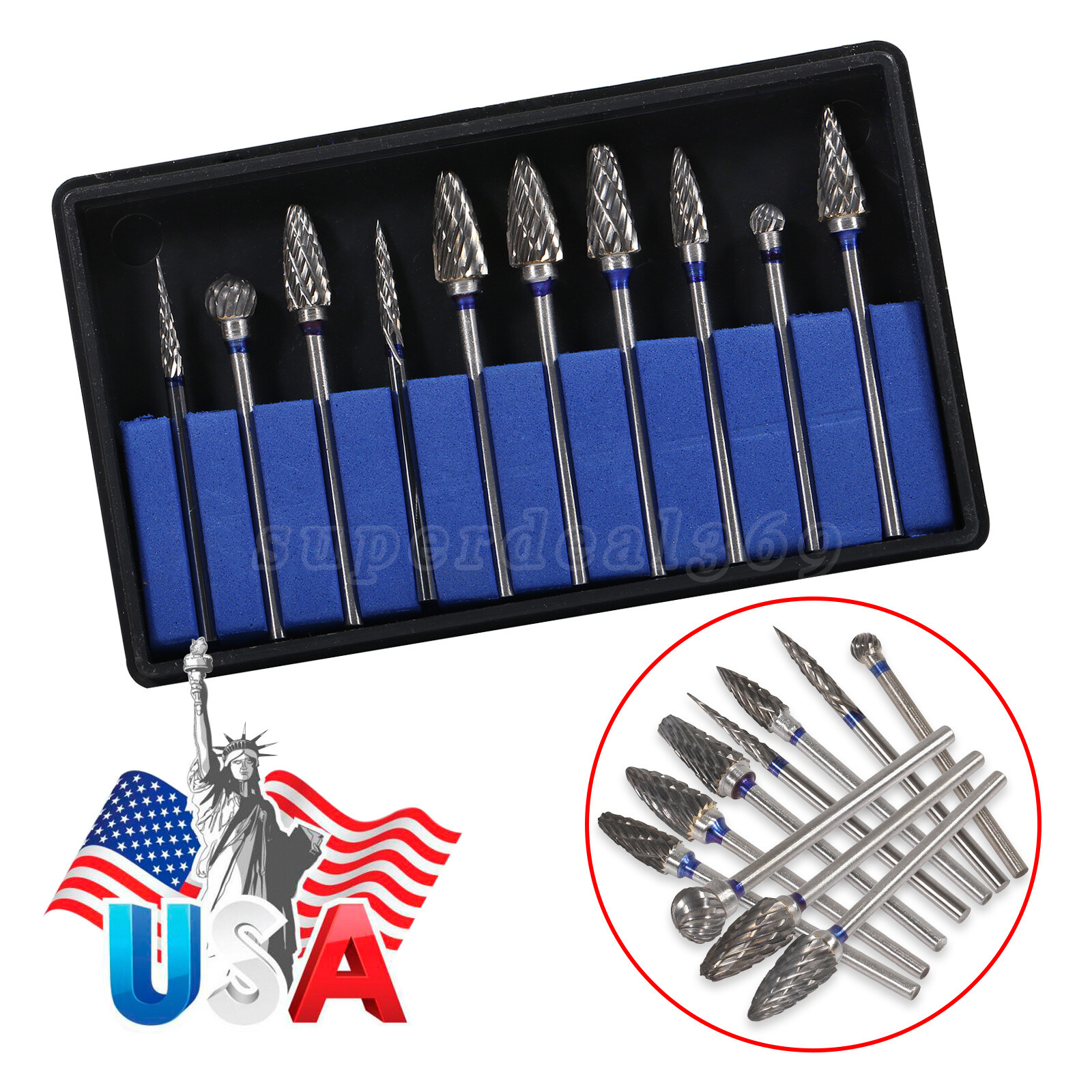 10Pcs Dental Lab Polishing Bur Drills Tungsten Steel Carbide Burs 2.35MM CE FDA
