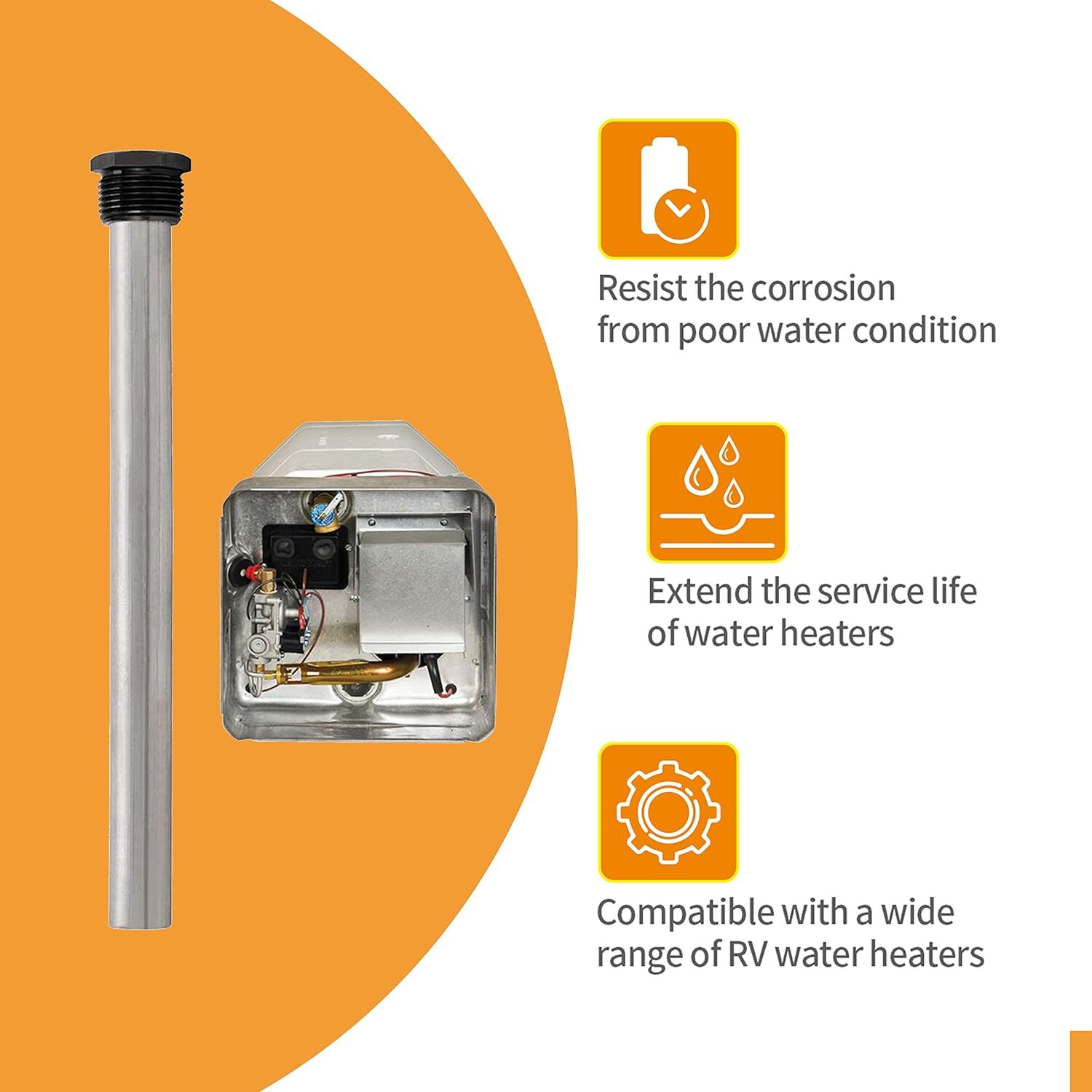2 Magnesium RV Water Heater Anode Rod Replacement Suburban Camper Hot Trailer