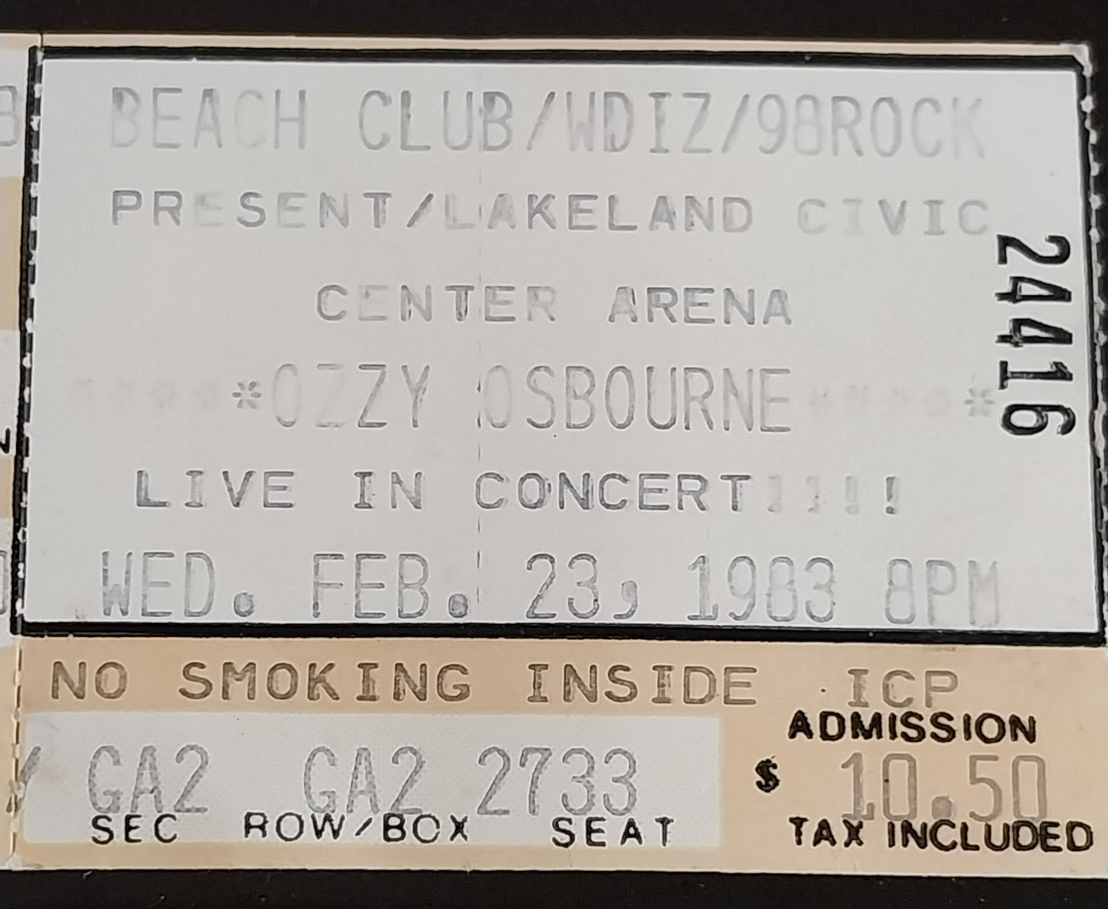 VTG Ozzy Osbourne Solo Concert Ticket Stub 1980s Rare RIP Metal Legend