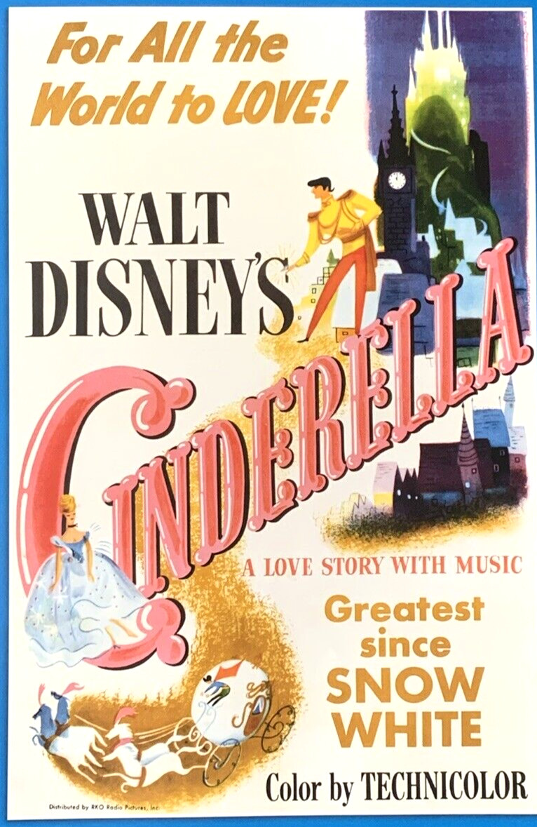 Cinderella Movie Poster 1950 A Love Story With Music Walt Disney #0035