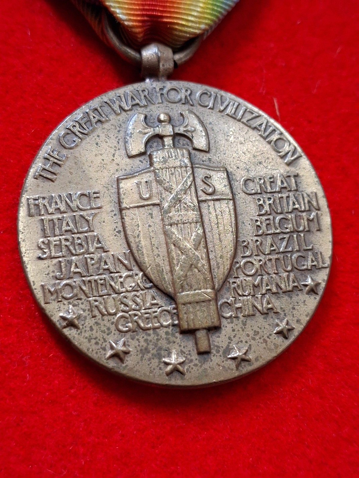 Original WW1 US Victory Medal 3 Clasps St. Mihiel Meuse-Argonne WWI Army 1918