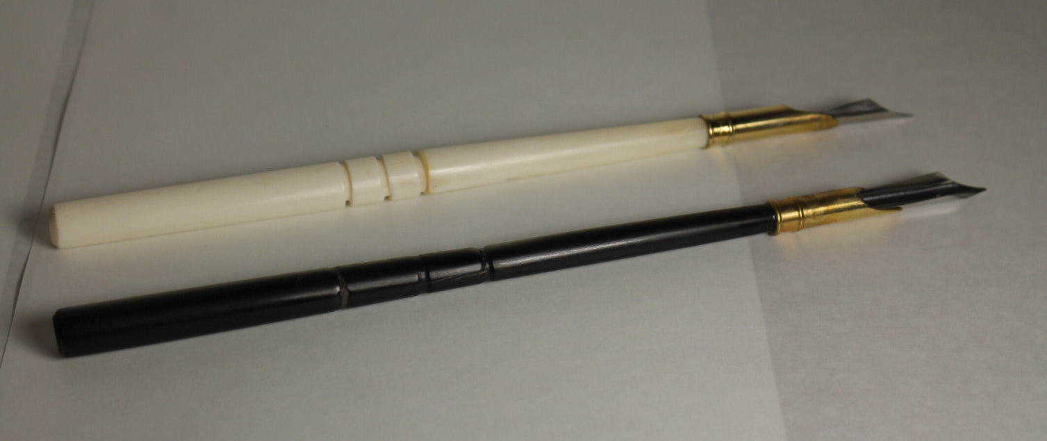 2 Antique Style Turned Bone & Horn Calligraphy Fountain Dip Ink Nib Writing Pen