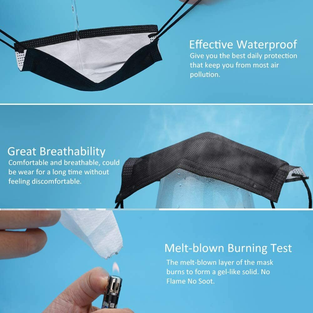 50/100 PCS 4 Layers Black Face Mask Mouth & Nose Protector Disposable Masks