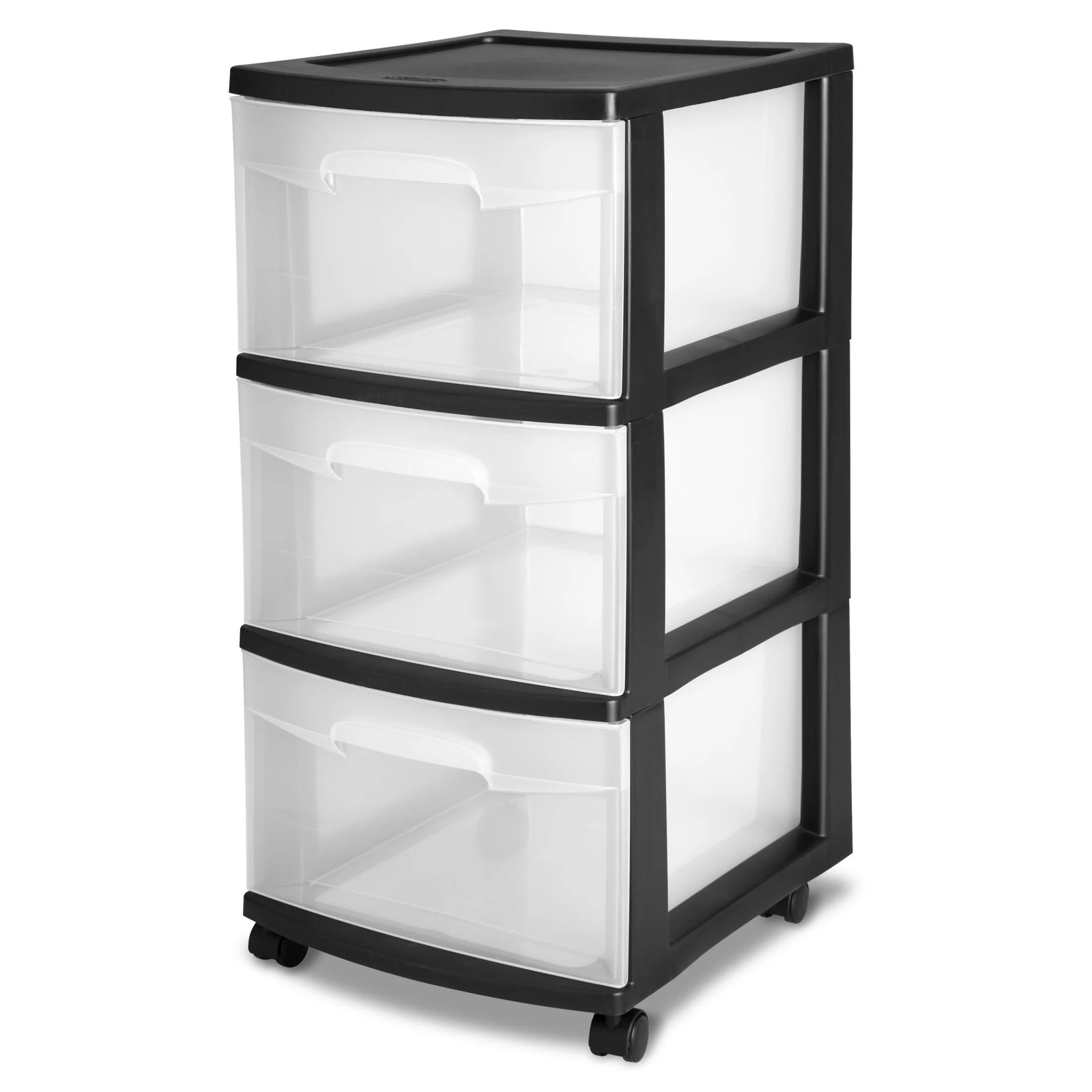 3 Drawer Medium Cart, Clear Plastic Storage Drawers, Wheels Included, Black