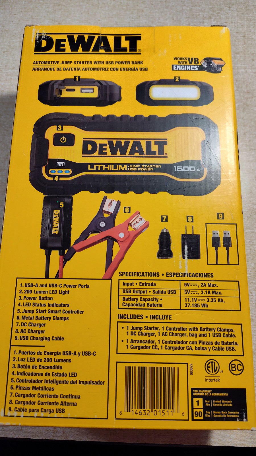 DeWalt DXAELJ16 Automotive Jump Starter w/ USB Power Bank 1600 Peak Amps NEW