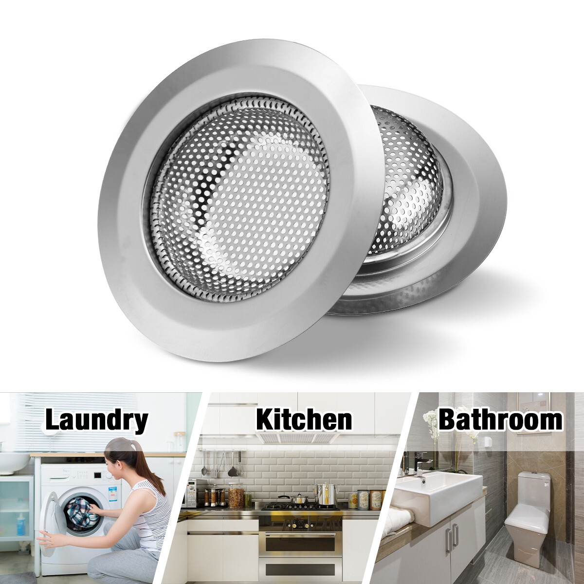 2PCS 4.5" Kitchen Bathroom Sink Strainer Stainless Steel Filter Drain Strainer