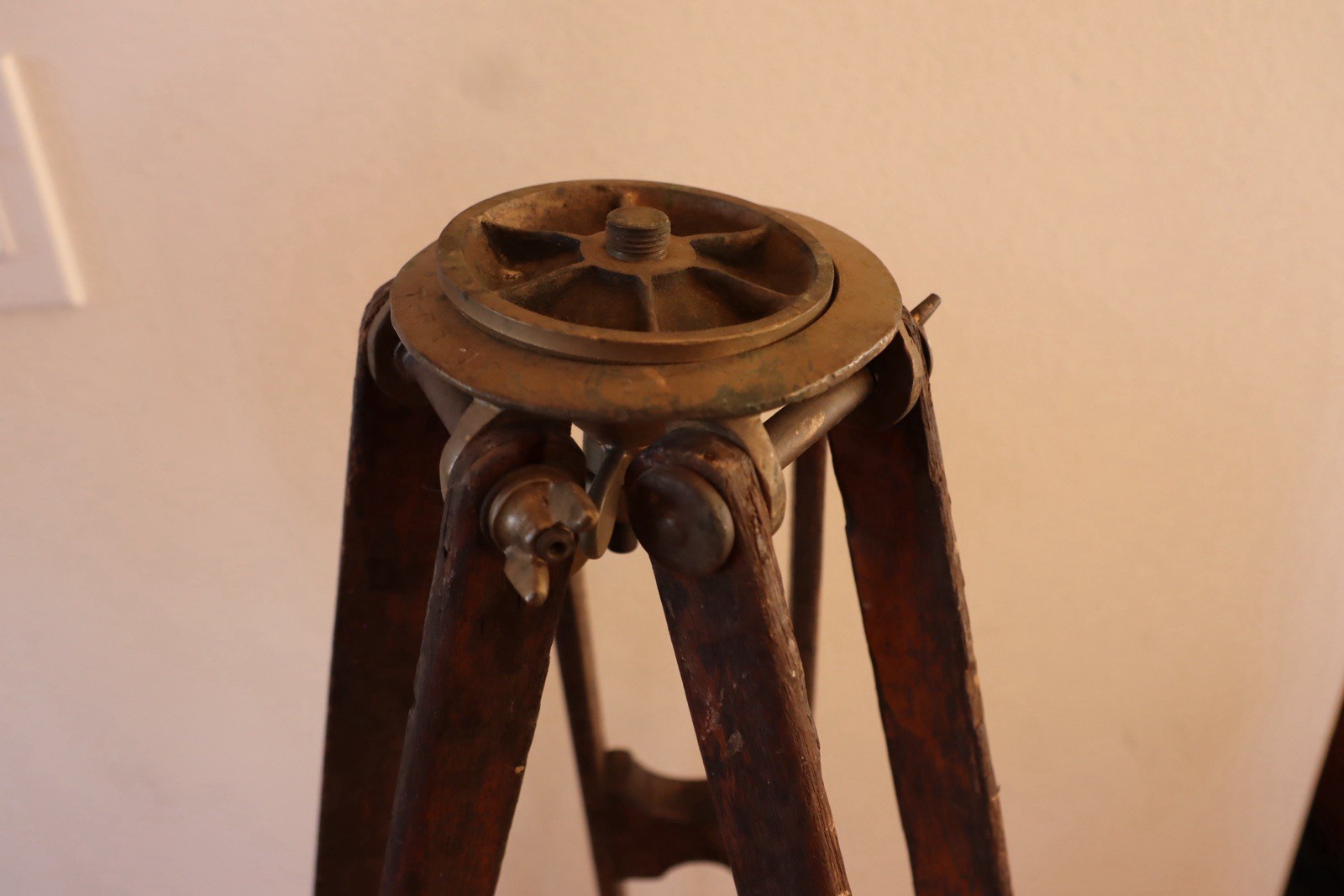 Antique Wood Survey Tripod Oak And Brass