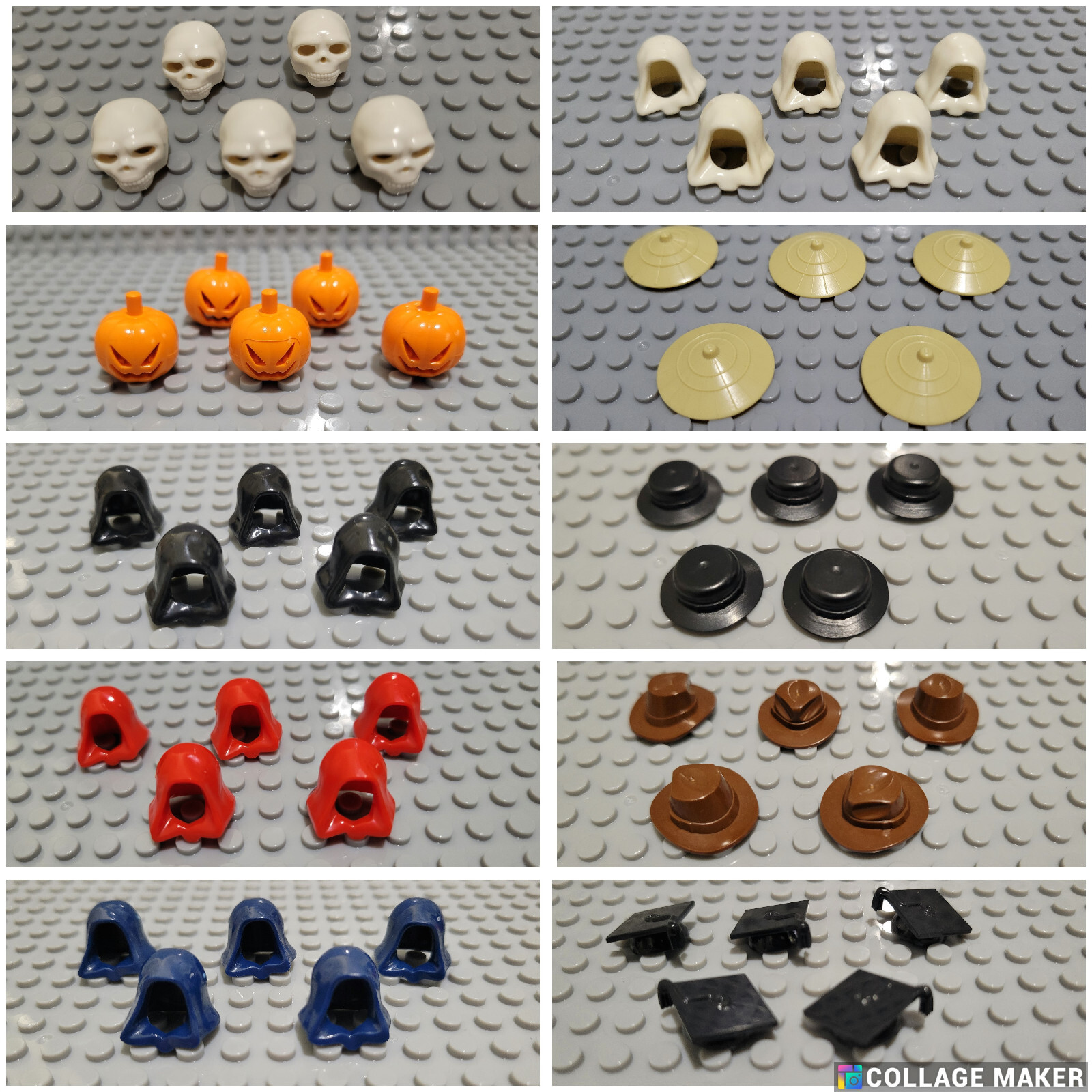 Minifigure Headgear Accessories - Hats, Straw Hat, Hood, Pumpkin, Skeleton