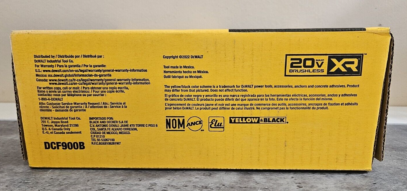 DeWalt 20v Max Brushless XR 1/2" High Torque Impact Wrench Hog Ring Anvil DCF900