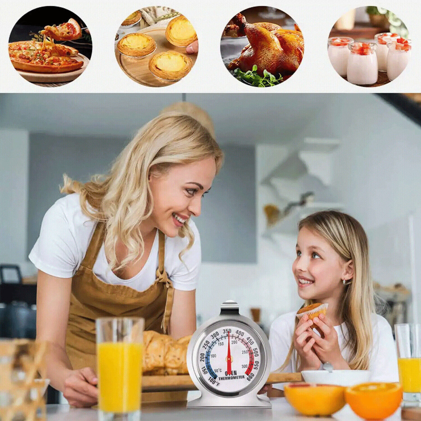 2 Pcs Oven Thermometer Stainless Classic Stand Up Food Meat Temperature Gauge5-1